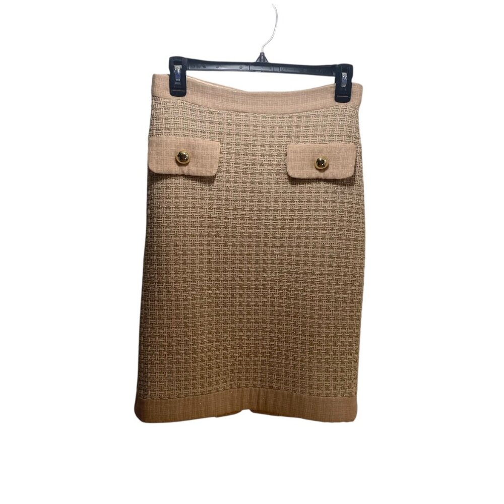 Vtg Milly Wool Silk Pencil Skirt Women 2 Nude Gold Tweed Old Money Made In USA
